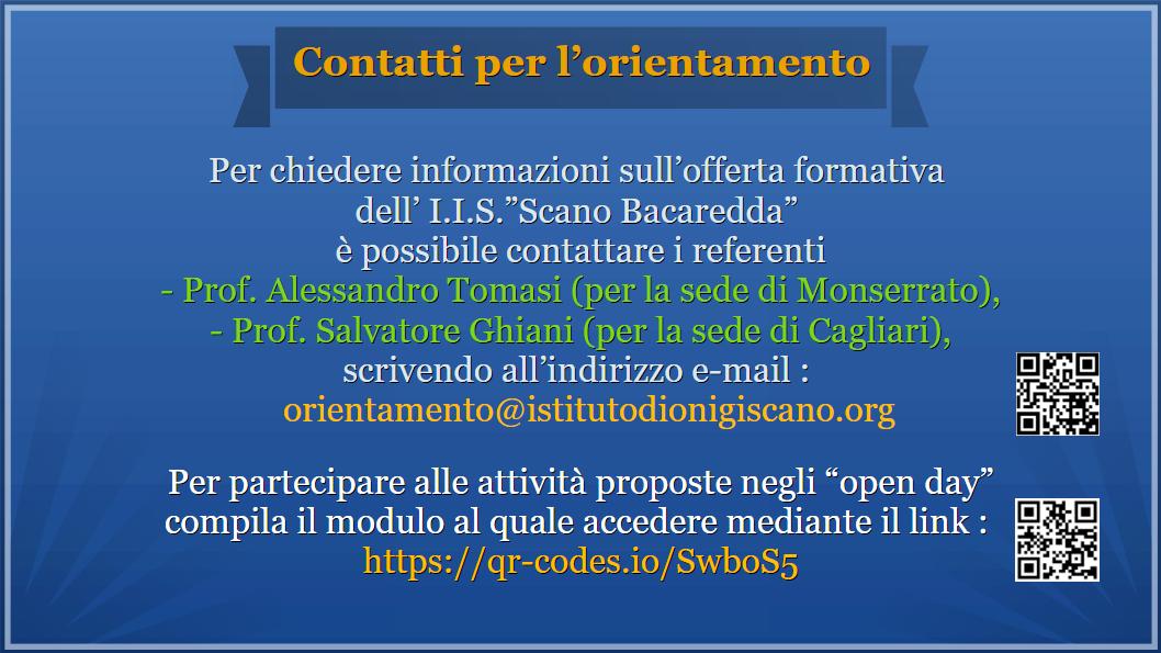 Contatti info orientamento 2025